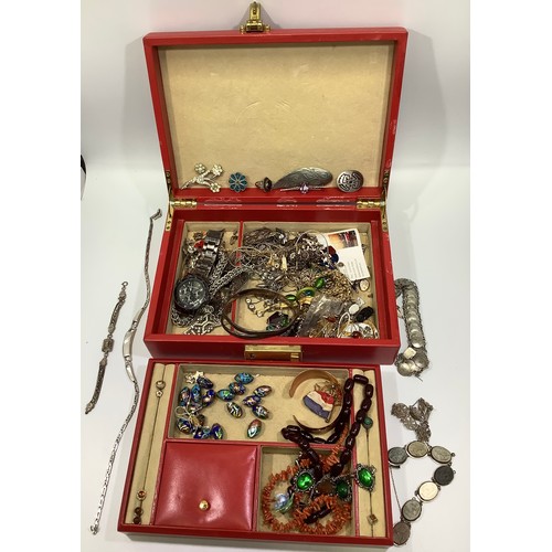 301 - Various items of silver and costume jewellery, including earrings, brooches, beads, watches, and bra... 