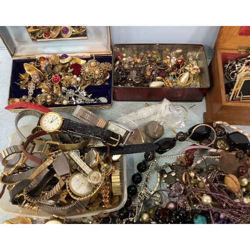 341 - A large quantity of costume jewellery and watches, including earrings, necklaces, brooches and brace... 