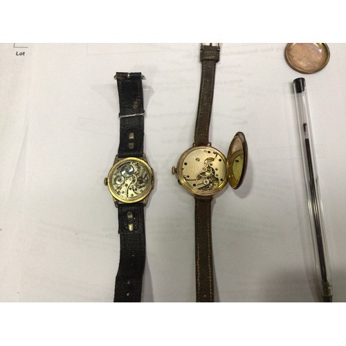 251 - A 9ct gold fob watch converted to a wristwatch, the white enamel dial with Roman numerals denoting h... 