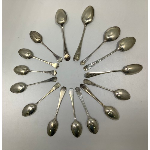 123 - Fifteen assorted silver teaspoons including three Georgian examples, one by Stephen Adams, hallmarke... 