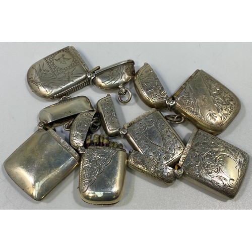 136 - Six various silver vesta cases including a Victorian example engraved with birds and flowers, Birmin... 