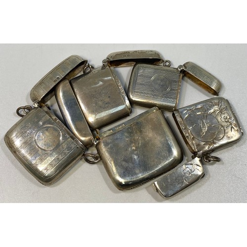 138 - Five various silver vesta cases including a Victorian example engraved with birds and flowers, Birmi... 