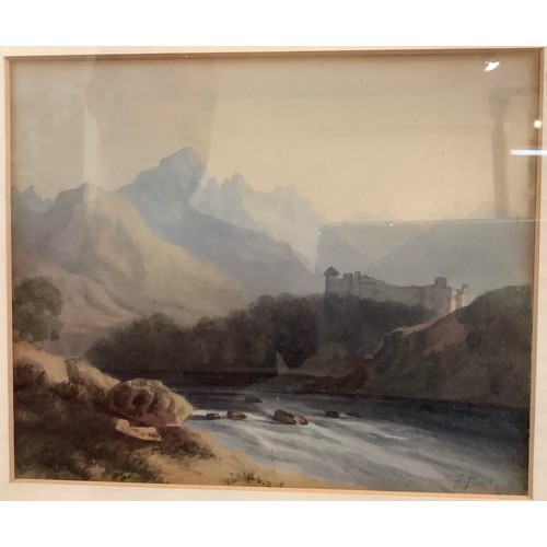 531 - Manner of Francis Danby, ARA (Irish, 1793-1861) ‘On the Rhine’, study of the river with castle and m... 