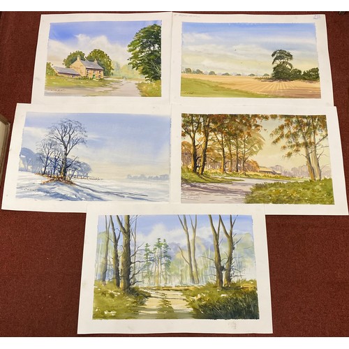 539 - Charles Evans (20th century) Five assorted unframed country landscape studies, signed, watercolours,... 