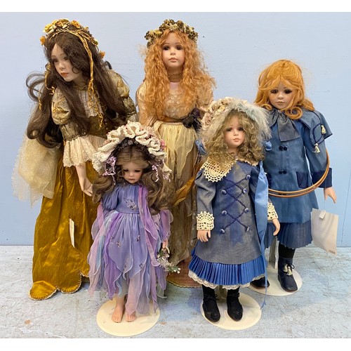 492 - Five very large hand-made dolls on stands by JJ Antoinet MA including ‘Guardian Angel’ 90cm high ‘Sh... 