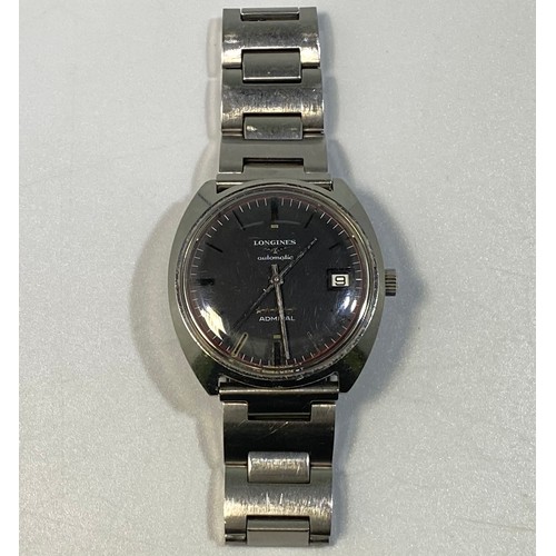 182 - A gents stainless steel Longines 5-Star Admiral Automatic wristwatch, c.1970’s, the black enamel dia... 