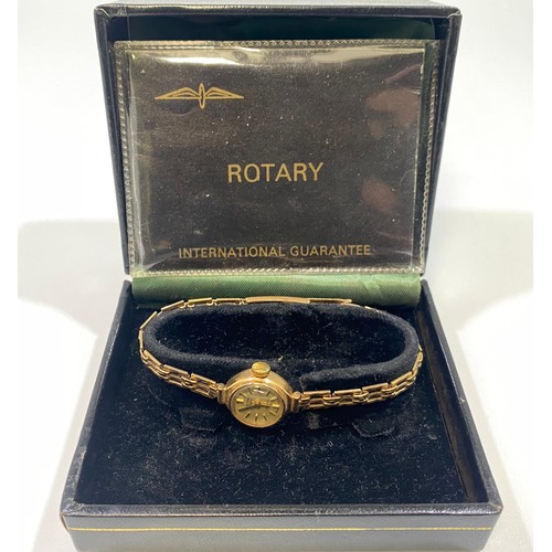 176 - WITHDRAWN: A ladies 9ct gold Rotary wristwatch, the gilt dial with gold batons denoting hours, on 9c... 