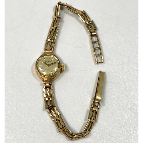 176 - WITHDRAWN: A ladies 9ct gold Rotary wristwatch, the gilt dial with gold batons denoting hours, on 9c... 