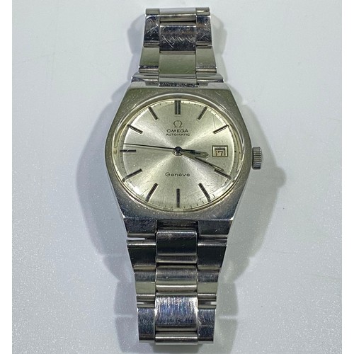 179 - A gents stainless steel Omega Automatic Geneve wristwatch, c.1970’s, the circular silvered dial with... 