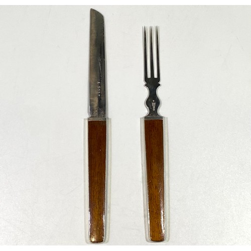 114 - A Russian silver campaign style knife and fork marked ‘84 * WF 1881’ and knife also marked ‘A Bose’ ... 