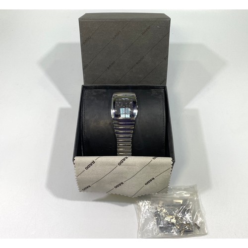 184 - A Rado Diastar quartz chronograph wristwatch, the black enamel dial with batons denoting hours, thre... 