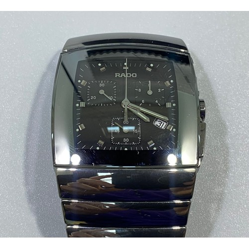 184 - A Rado Diastar quartz chronograph wristwatch, the black enamel dial with batons denoting hours, thre... 