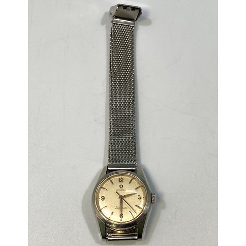 186 - A ladies stainless steel Omega Ladymatic wristwatch, the silvered dial with batons denoting hours an... 
