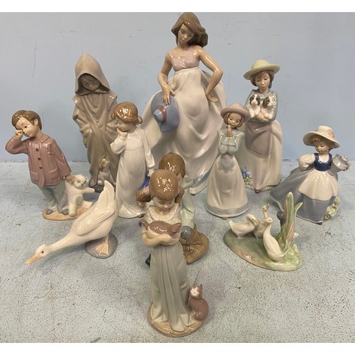 49 - A Spanish porcelain Llladro figure ‘Don’t Forget Me' no. 5743’, together with nine Nao porcelain fig... 