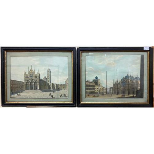 540 - A pair of 19th century 'Grand Tour' pictures, 'Siena Cathedral' with figures, and St Mark's Basilica... 