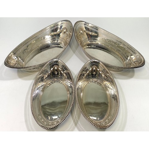 163 - A pair of late 19th century 'Adam Revival' silver bon-bon dishes of oval form with beaded rims, pier... 