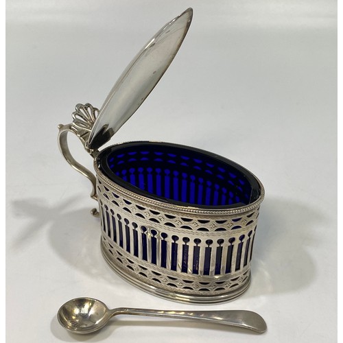 160 - A George III silver Mustard in Neo-Classical style, of oval form with hinged cover, bright-cut decor... 