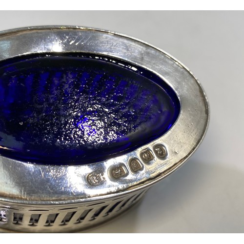 160 - A George III silver Mustard in Neo-Classical style, of oval form with hinged cover, bright-cut decor... 