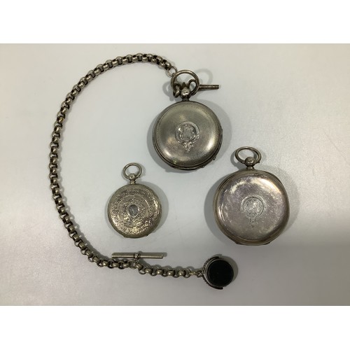 187 - Three various silver cased open-face pocket watches, including a J W Benson example with Roman numer... 