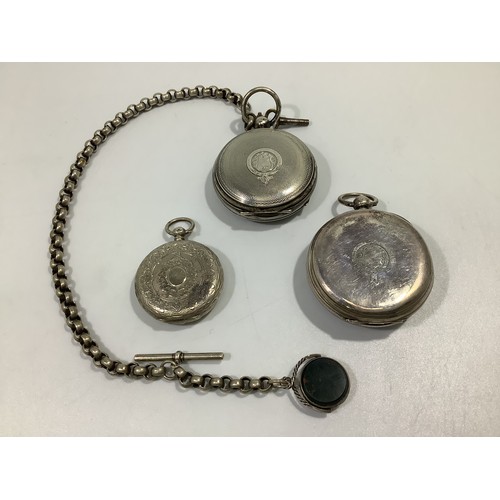 187 - Three various silver cased open-face pocket watches, including a J W Benson example with Roman numer... 
