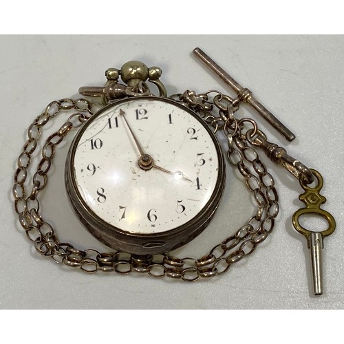 191 - A George IV silver pair case pocket watch (lacking outer case) the white enamel dial with Arabic num... 
