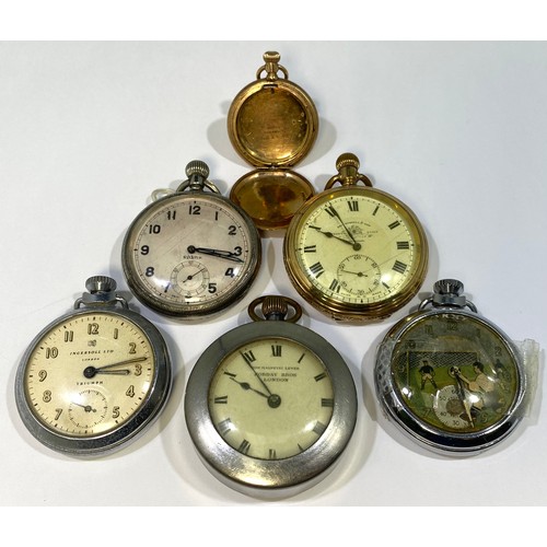 192 - Five various open-face pocket watches including an Ingersoll Triumph, with white enamel dial and Ara... 