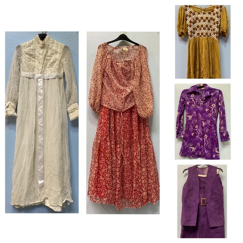 391 - Five items of 1960s vintage clothing including a Kweens of Chelsea mustard mini dress, Just Jon purp... 