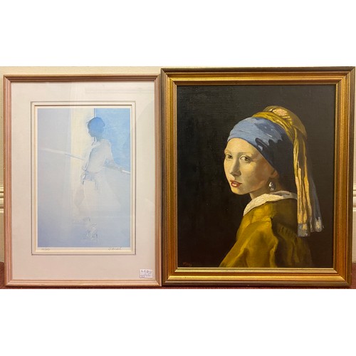 563 - H. Keay, after Johannes Vermeer, 'Girl with a Pearl Earring, signed, oil on canvas, 45x38cm, togethe... 