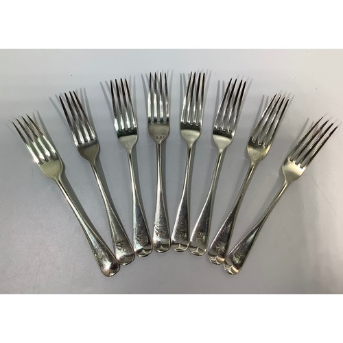 149 - A set of six Victorian silver old English pattern forks by Elkington & Co. All etched with phoenix c... 