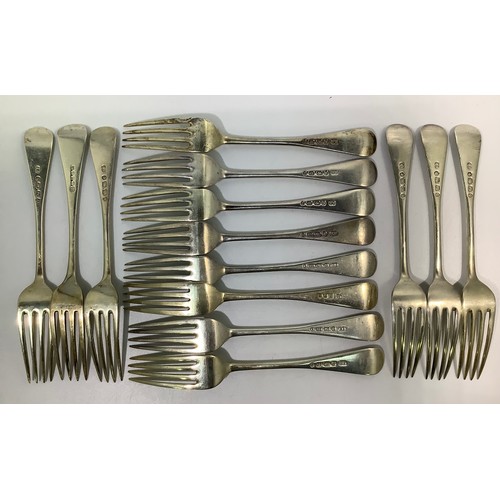 147 - A set of fourteen Victorian silver old English pattern forks by Elkington & Co. All etched with phoe... 
