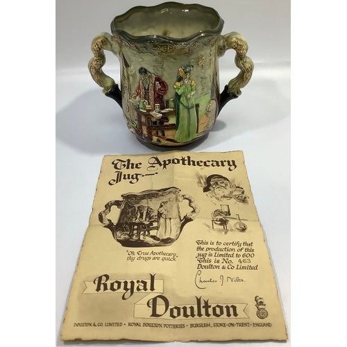 5 - A Royal Doulton twin-handled jug / loving cup decorated as 'The Apothecary' designed by Charles Noke... 