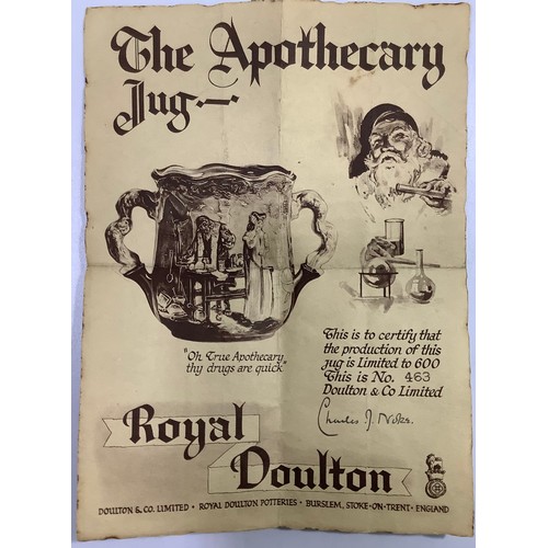 5 - A Royal Doulton twin-handled jug / loving cup decorated as 'The Apothecary' designed by Charles Noke... 