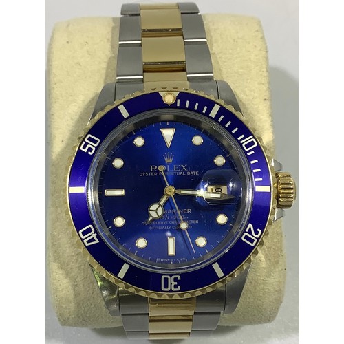 167 - A gents Rolex stainless steel and 18ct yellow gold ‘Rolesor’ Submariner wristwatch, model 16613, C.1... 