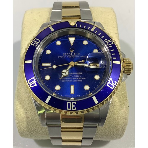 167 - A gents Rolex stainless steel and 18ct yellow gold ‘Rolesor’ Submariner wristwatch, model 16613, C.1... 