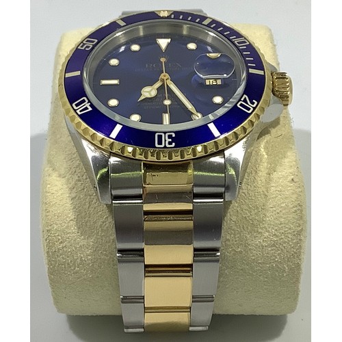 167 - A gents Rolex stainless steel and 18ct yellow gold ‘Rolesor’ Submariner wristwatch, model 16613, C.1... 