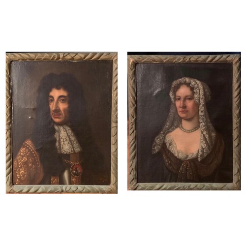 573 - Attributed to Mary Beale (British 1632-1697).  Portrait of Charles II & Catherine of Braganza, half-... 