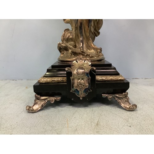 168 - An imposing pair of silvered metal six-light candelabra after Jean-Louis Gregoire, modelled as Venus... 