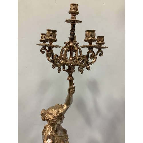 168 - An imposing pair of silvered metal six-light candelabra after Jean-Louis Gregoire, modelled as Venus... 