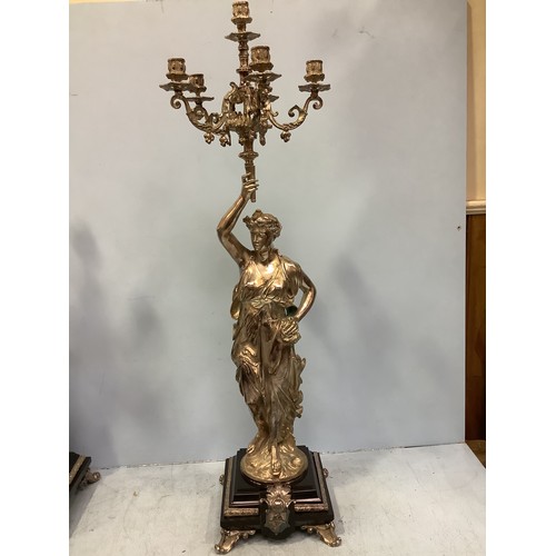 168 - An imposing pair of silvered metal six-light candelabra after Jean-Louis Gregoire, modelled as Venus... 