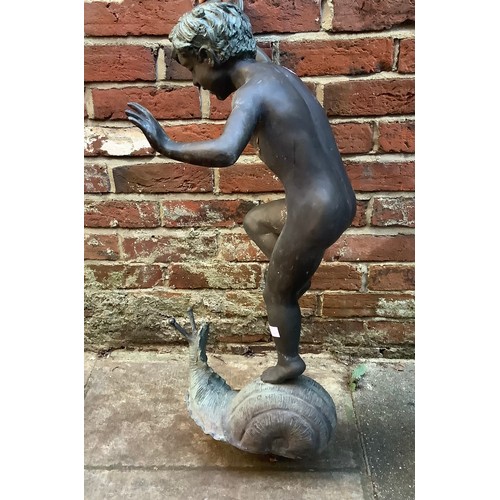 401 - A late 19th / early 20th century copper fountain modelled as a figure of a young boy balancing on a ... 