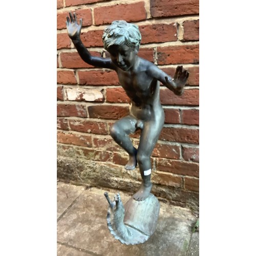 401 - A late 19th / early 20th century copper fountain modelled as a figure of a young boy balancing on a ... 