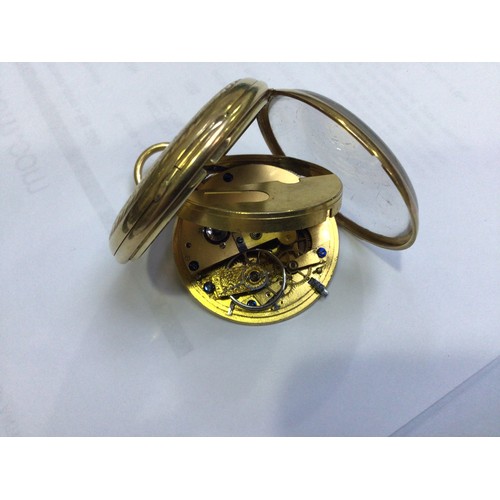 183 - An 18ct gold open-face pocket watch, the decorative, gilt, scrolled dial with Roman numerals denotin... 