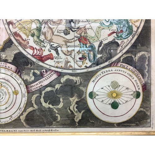 549 - Petrus Schenck:  hand-coloured printed map, Planisphaerium Coeleste: Secundum Restitutionem Hevelian... 