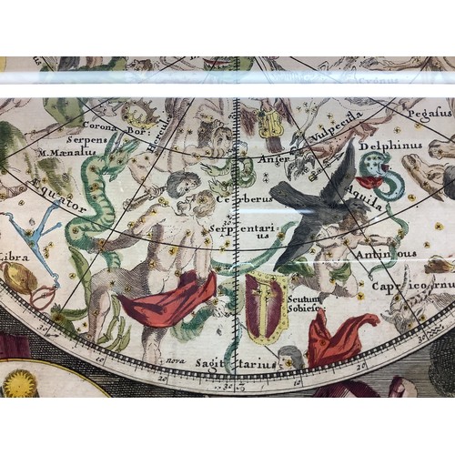 549 - Petrus Schenck:  hand-coloured printed map, Planisphaerium Coeleste: Secundum Restitutionem Hevelian... 