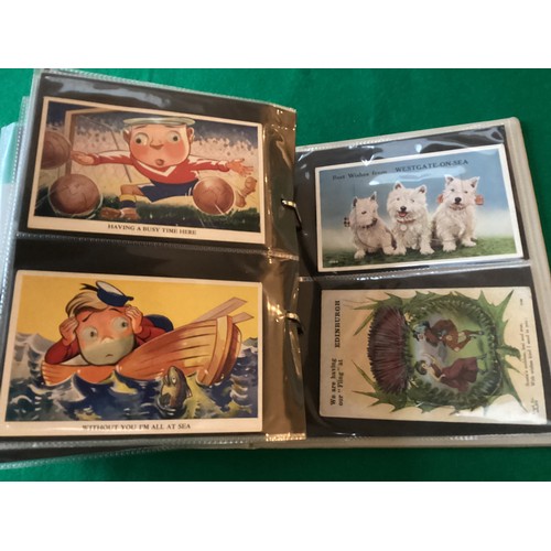 255 - A small modern album containing approximately 130 standard-size novelty cards, including a woven in ... 