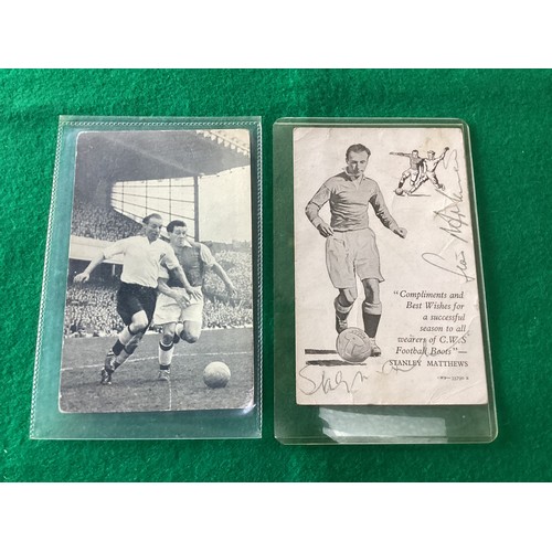 281 - Two plain-backed postcard-size carts of former England footballer Stanley Matthews – one in action d... 