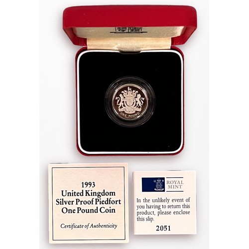 215 - A Royal Mint 1994-1997 UK Silver Proof Piedfort One Pound Collection, 1993, 94, 95, 96, in four-coin... 