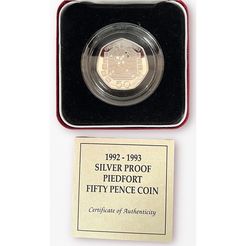 217 - Two Royal Mint Silver Proof Piedfort Fifty Pence Coins, 1992-93 and 1994 D-Day Commemorative, 1998 S... 