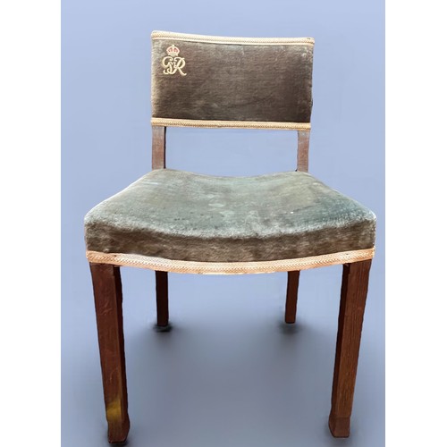 494 - A original George VI 1937 Coronation chair in the arts & crafts style, made from limed oak with orig... 