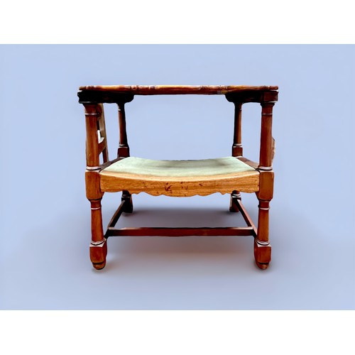 497 - A mahogany metamorphic table/chair, with pierced top and green velvet upholstered seat, 52cm x 53cm ... 